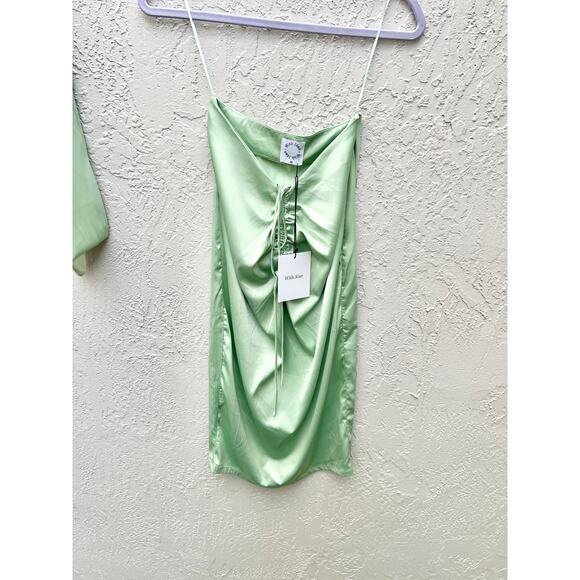 NWT With Jéan Naomi Scarf Top & Ruched-Front Tie-Up Midi Skirt Set Mint Women XS - Picture 3 of 6